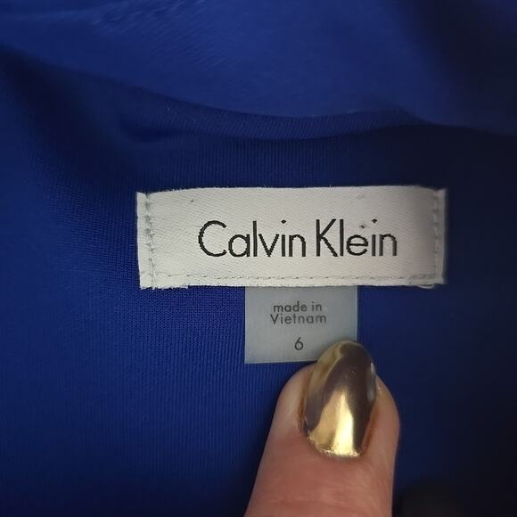 Calvin Klein Blue Polyester Blend Silver Necklace Sheath Dress Size 6 Scuba Midi - Picture 5 of 9